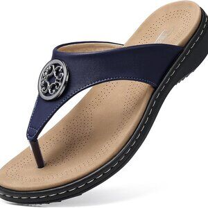 Women's Navy Blue Flat Flip Flops Rubber Sole Casual Summer Slides